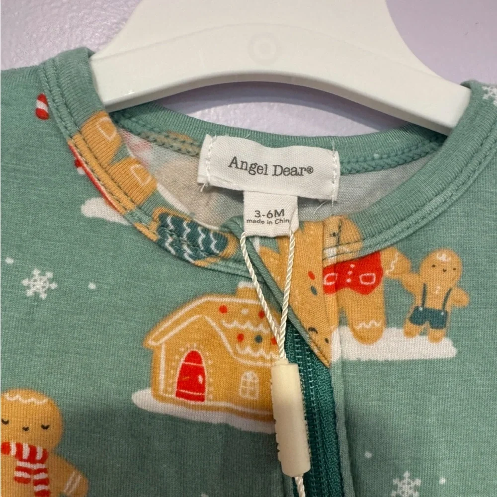 Angel Dear Festive Gingerbread Green Kids Footie Bamboo Christmas‎ NWT
